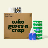 Who Gives A Crap The Bigger Bundle, 48 Bamboo Toilet Paper Rolls & 12 Bamboo Tissue Boxes, 12 Recycled Paper Towel Rolls, Eco Friendly, Sustainable, Plastic Free Household Essentials