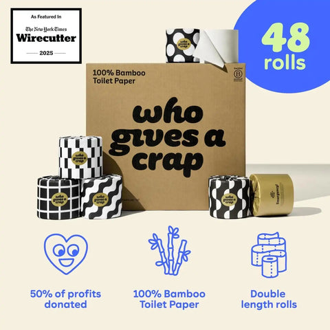 Who Gives A Crap Toilet Paper and Paper Towels Bundle, 48 Bamboo Toilet Paper Rolls & 12 Recycled Paper Towel Rolls, Eco Friendly, Sustainable, Plastic Free Household Essentials